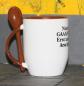 Preview: Weiße Tasse mit Spruch "GANZ WICHTIG!, ERST AUFLEGEN; DANN ARSCHLOCH SAGEN!"