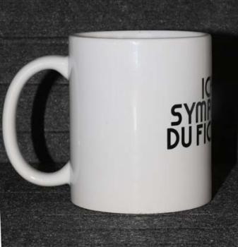 Weiße Tasse mit Spruch"ICH BIN SYMPATISCH DU FICKFEHLER"