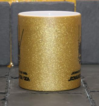 Weiße Tasse mit Spruch  YODA "SCHNAUZE VOLL ICH HAB; SCHAUKELN ICH GEH"