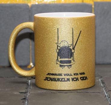 Weiße Tasse mit Spruch  YODA "SCHNAUZE VOLL ICH HAB; SCHAUKELN ICH GEH"