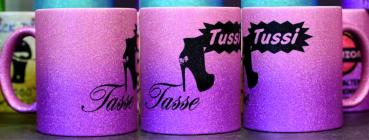 Weiße Tasse mit Spruch "Tussytasse mit Schuh"