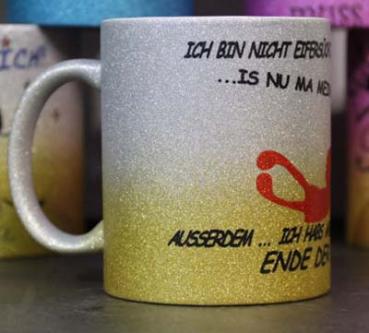Weiße Tasse mit Spruch "Ich bin nicht Eifersüchtig-Ausserdem ich habs angeleckt"