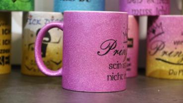 Weiße Tasse mit Spruch  "PRINZESSIN sein ist auch nicht einfach" ROTZDEM SCHEIßE"