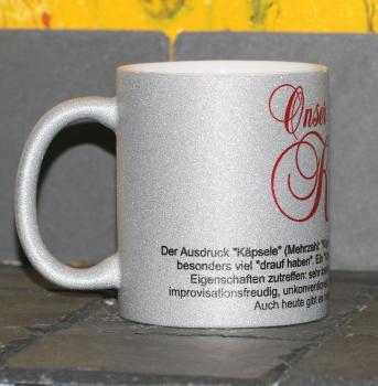 Weiße Tasse mit Spruch "ONSER KÄPSELE