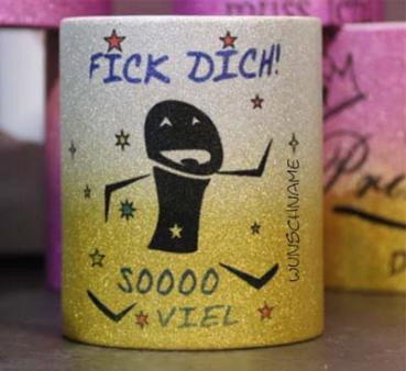 Weiße Tasse mit Spruch "fick dich sooo viel"