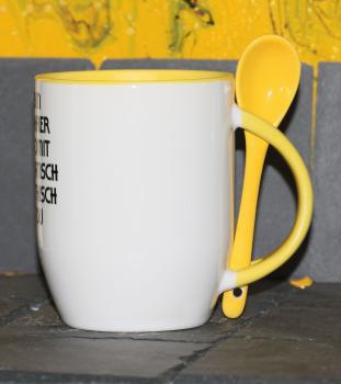 Weiße Tasse mit Spruch  "ICH BIN V8 FAHRER UNS SOMIT SYMPATISCHER ALS DU"