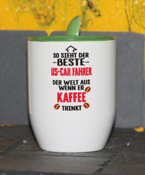 Weiße Tasse mit Spruch "SWeiße Tasse mit Spruch "SO SIEHT DER BESTE US-CAR FAHRER DER WELT AUS"