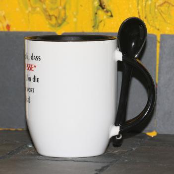 Weiße Tasse mit Spruch "MORGEND VOR 9UHR EINFACH DIE FRESSE HALTEN"