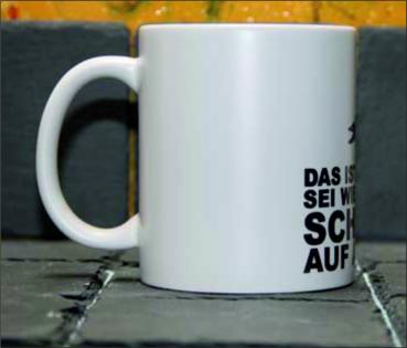 Weiße Tasse mit Spruch Yoda  "MIR NED UFF DA SACK GANGA DU MIA SOLSCHT"