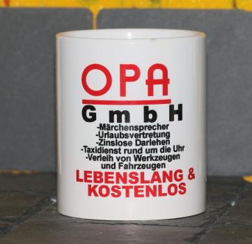 Weiße Tasse mit Spruch  Tasse mit Spruch "OPA GmbH"