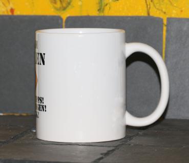 Weiße Tasse mit Spruch "BIN AM GRILLEN, KEINE TIPPS!, BIER BRINGEN!, ABFLUG"