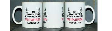 Weiße Tasse mit Spruch "SO UMWERFEND KAN NUR EIN ................ AUSSEHEN"