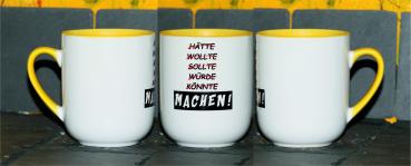 Weiße Tasse mit Spruch "EINE PRISE FICKT EUCH"