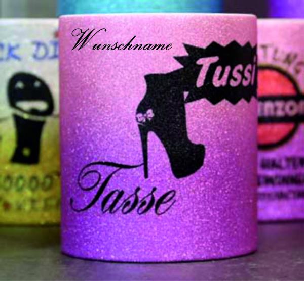 Weiße Tasse mit Spruch "Tussytasse mit Schuh"