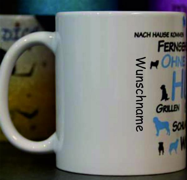 Weiße Tasse mit Spruch "OHNE HUND IST ALLES DOOF"