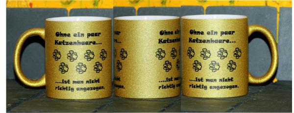 Weiße Tasse mit Spruch "OHNE EIN PAAR KATZENHAARE"
