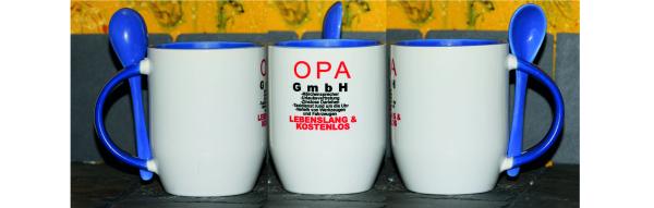 Weiße Tasse mit Spruch "OPA GmbH"