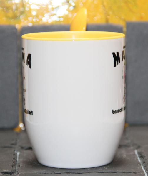 Weiße Tasse mit Spruch "EINE WAHRE MAMA BRAUCHT KEIN SCHLAF"