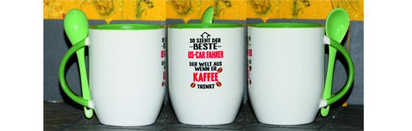 Weiße Tasse mit Spruch "SWeiße Tasse mit Spruch "SO SIEHT DER BESTE US-CAR FAHRER DER WELT AUS"