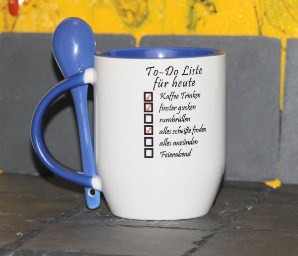 Weiße Tasse mit Spruch "TO DO LISTE FÜR HEUTE"