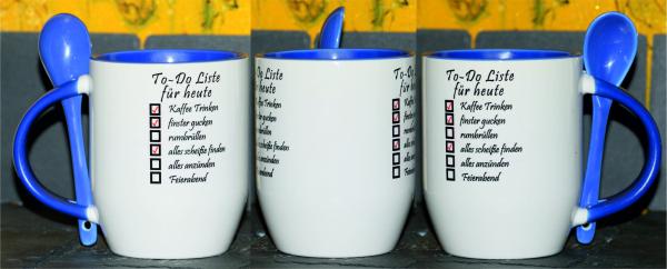 Weiße Tasse mit Spruch "TO DO LISTE FÜR HEUTE"