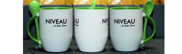 Weiße Tasse mit Spruch Weiße Tasse mit Spruch "Niveau ist keine Creme"