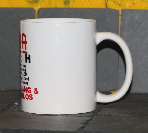Weiße Tasse mit Spruch "OMA GmbH"