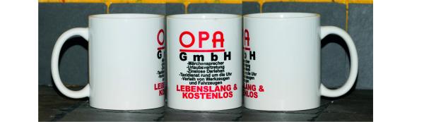 Weiße Tasse mit Spruch  Tasse mit Spruch "OPA GmbH"