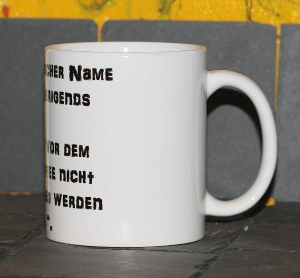 Weiße Tasse mit Spruch "MEIN INDIANISCHER NAME BEDEUTET"