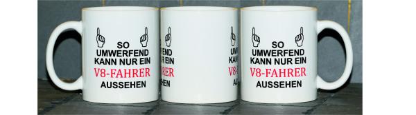 Weiße Tasse mit Spruch "SO UMWERFEND KAN NUR EIN ................ AUSSEHEN"