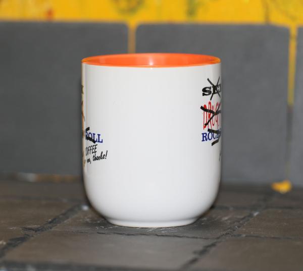 Weiße Tasse mit Spruch "SEX DRUKS & ROCK´N ROLL"