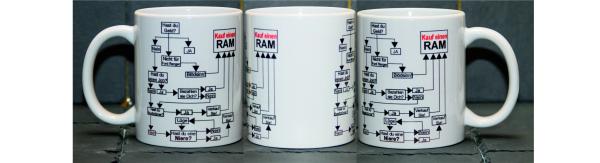 Weiße Tasse mit Spruch "GRÜNDE EINEN RAM ZU KAUFEN"